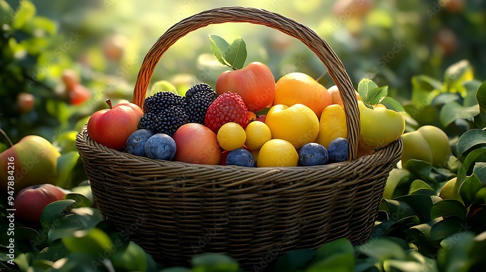 A wicker basket brims with fresh summer fruits, celebrating the season�s bounty. A wicker basket brims with fresh summer fruits, celebrating the season�s bounty.