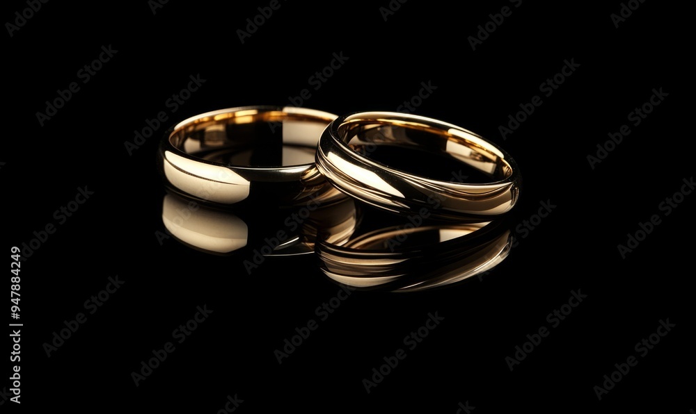 A pair of golden wedding rings on a black background A pair of golden wedding rings on a black background