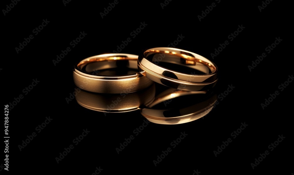 A pair of golden wedding rings on a black background A pair of golden wedding rings on a black background