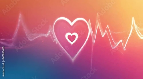 Graphic lines of heart rhythm merging into a single pulsating heart, the theme of feelings and love, emotions of joy, romance. photo