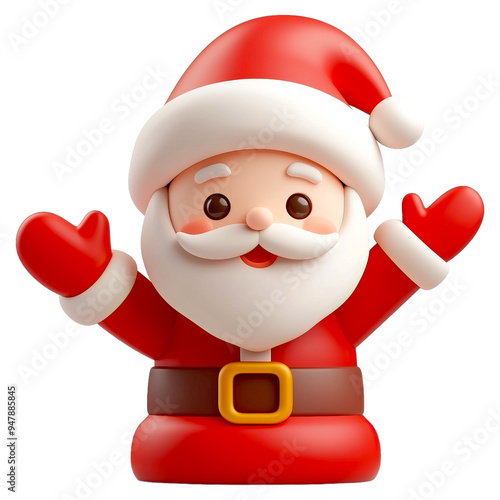 3d cute smiling Santa Claus in red suit with raised arms christmas xmas decoration element festive holiday isolated on png transparent background