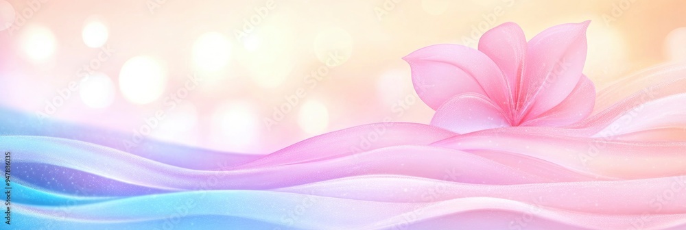 Elegant Floral Background, Soft Pink Flower in a Flowing Colorful Landscape Elegant Floral Background, Soft Pink Flower in a Flowing Colorful Landscape
