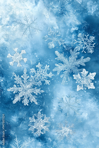 blue winter background with snowflakes.
