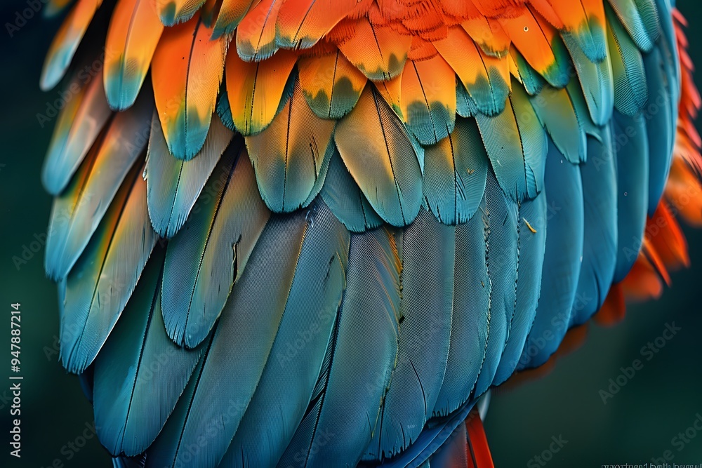 Obraz premium Vibrant Feathers of a Macaw Showcasing Stunning Color Gradients
