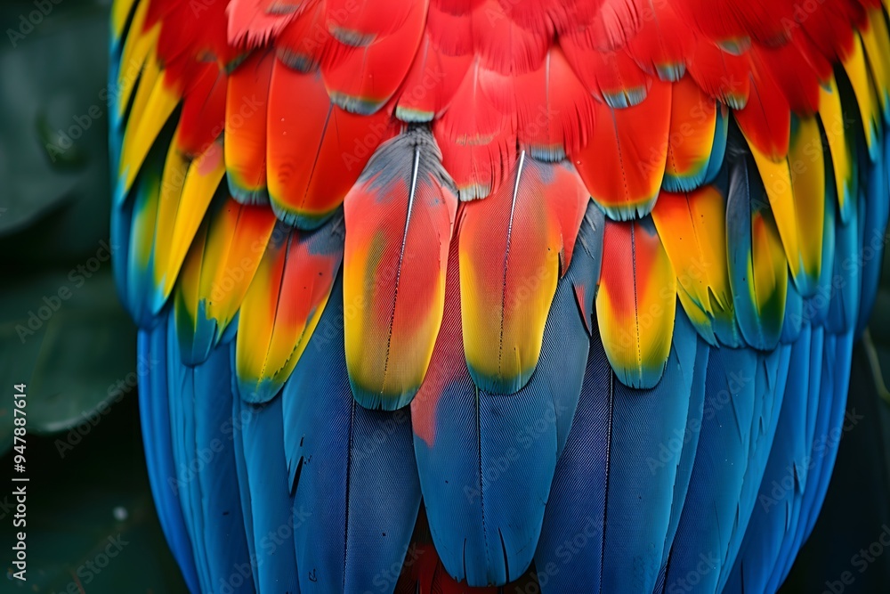 Obraz premium Vibrant Feathers of a Scarlet Macaw Showcasing Nature's Color Palette