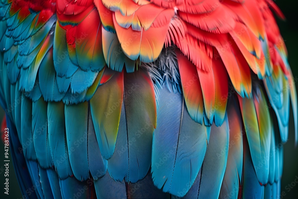 Obraz premium Vibrant Feathers of a Colorful Parrot Close-Up