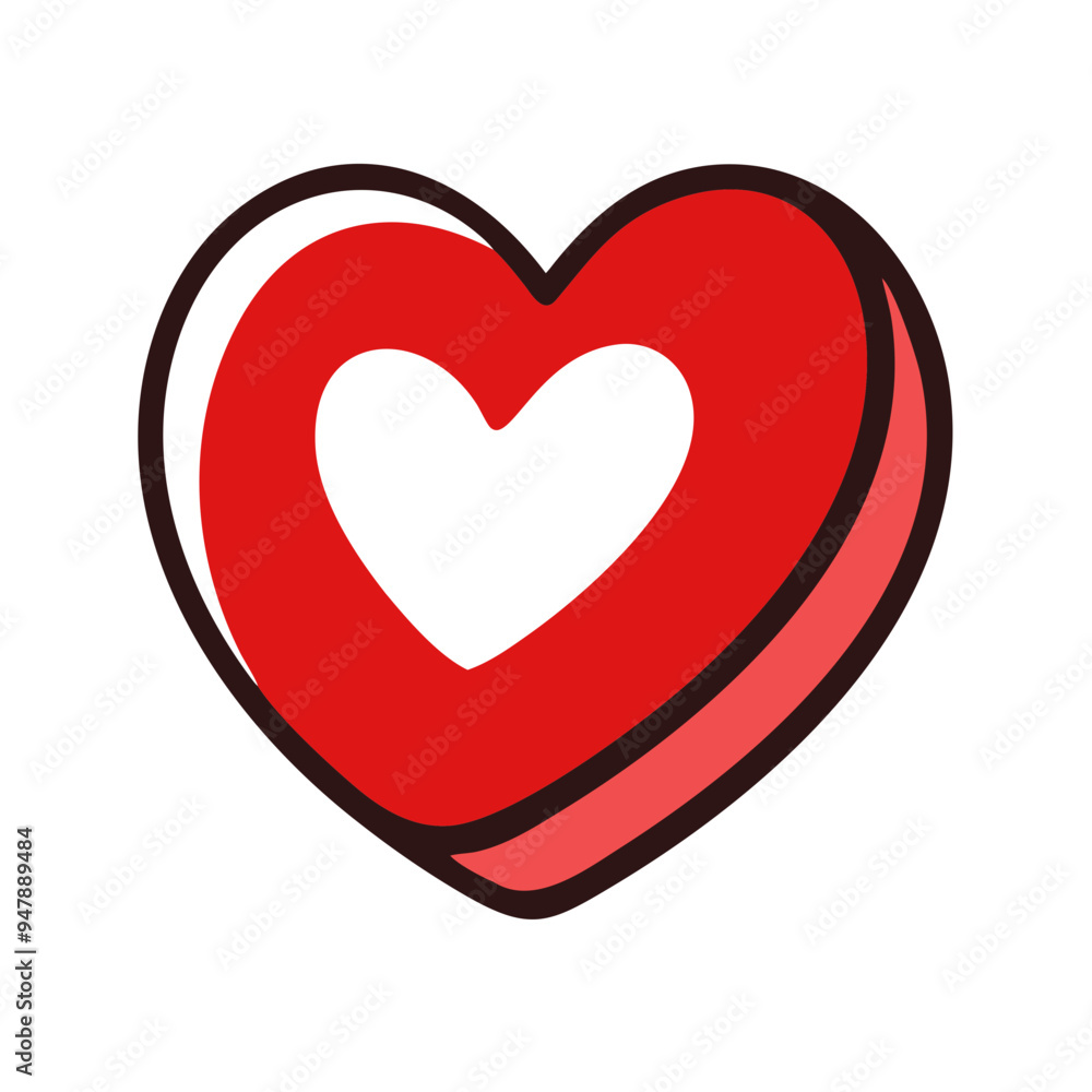 3D Red Heart with Central White Heart in Flat Illustration Style 3D Red Heart with Central White Heart in Flat Illustration Style