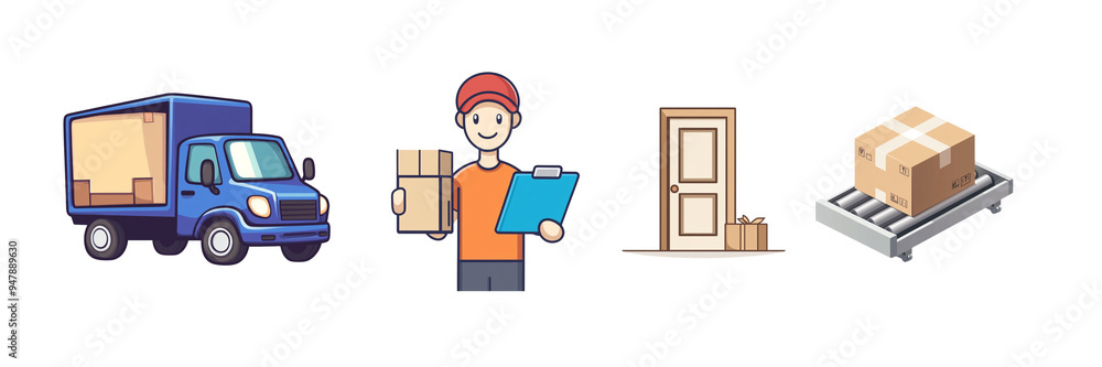 Set of 3D illustrations of delivery on white background. Set of 3D illustrations of delivery on white background.