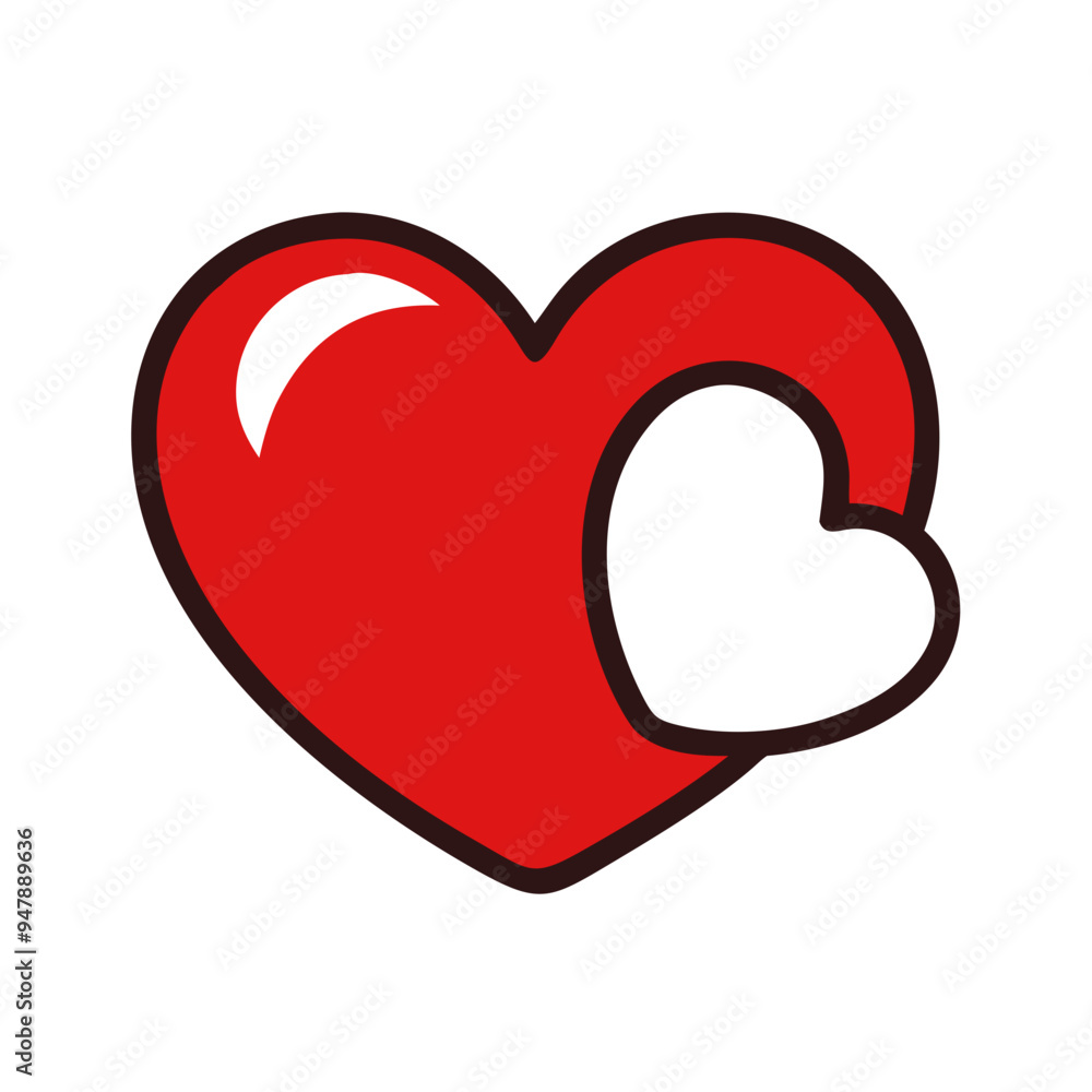 Red Heart with Small White Heart Cutout in Flat Illustration Style Red Heart with Small White Heart Cutout in Flat Illustration Style
