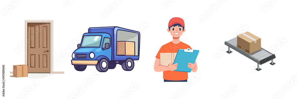 Set of 3D illustrations of delivery on white background. Set of 3D illustrations of delivery on white background.