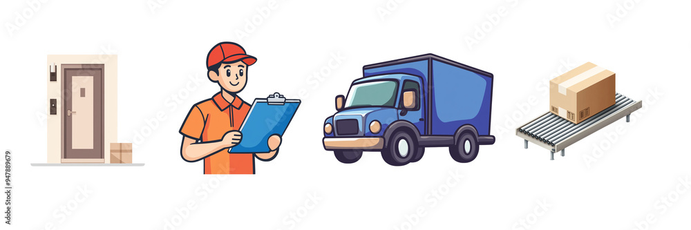 Set of 3D illustrations of delivery on white background. Set of 3D illustrations of delivery on white background.