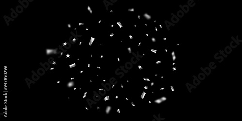 Stunning silver confetti background with falling zigzags for celebration. Festive decoration vector illustration