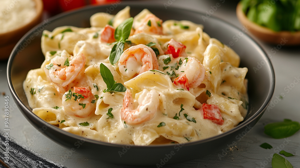 Delicious pasta with seafood in creamy sauce. Spaghetti with mussels and shrimp. Italian pasta with sauce and herbs. generation AI Delicious pasta with seafood in creamy sauce. Spaghetti with mussels and shrimp. Italian pasta with sauce and herbs. generation AI