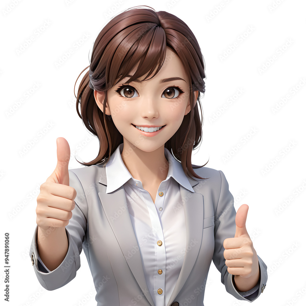 Anime-style businesswoman thumbs up smiling on transparent background Anime-style businesswoman thumbs up smiling on transparent background