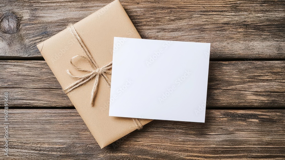 Blank greeting card on a rustic wooden table, special occasion concept Blank greeting card on a rustic wooden table, special occasion concept