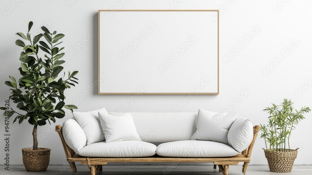 Plain canvas art print on a gallery wall, creative showcase mockup Plain canvas art print on a gallery wall, creative showcase mockup