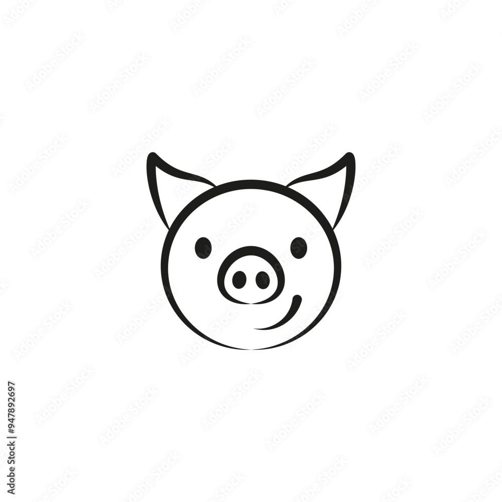 Smiling cheerful cute pig. Vector drawing. Smiling cheerful cute pig. Vector drawing.