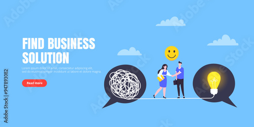 Understanding problem solution simplify challenge with idea. Unravel business chaos process with tangle difficult problem mess business concept flat design vector illustration. Chaos to order metaphor