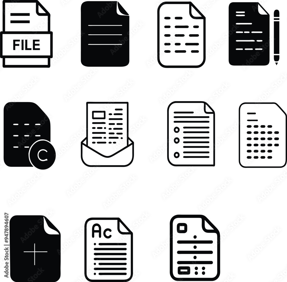 A comprehensive set of notes, files, and document icons featuring various styles and designs. This collection includes icons of notepads, sheets of paper, digital documents, and file folders, each dep A comprehensive set of notes, files, and document icons featuring various styles and designs. This collection includes icons of notepads, sheets of paper, digital documents, and file folders, each dep