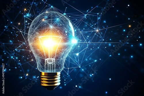 light bulb with glowing digital connections,dark blue background, innovation and technology business concept theme