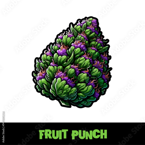 Vector Illustrated Fruit Punch Cannabis Bud Strain Cartoon