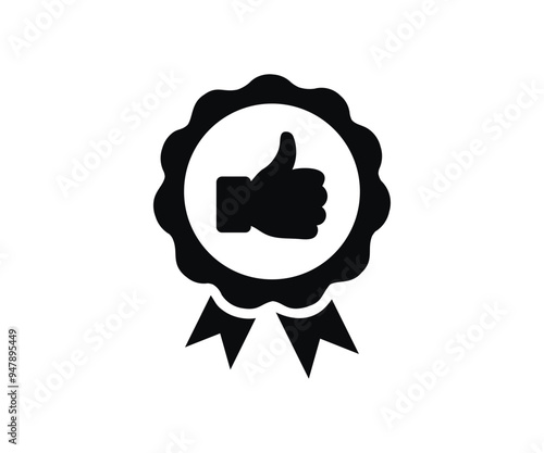 Approval check recommendation icon. Giving thumb up, honor badge, high quality approval, public support, positive satisfaction evaluation vector design and illustration.

