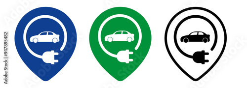 Car charging station location map pin symbol icon cable cord plug