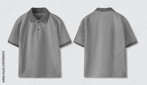 Gray polo shirt suitable for showcasing front and back views. Ideal for mockups, clothing design presentations, apparel catalogs, and ecommerce.