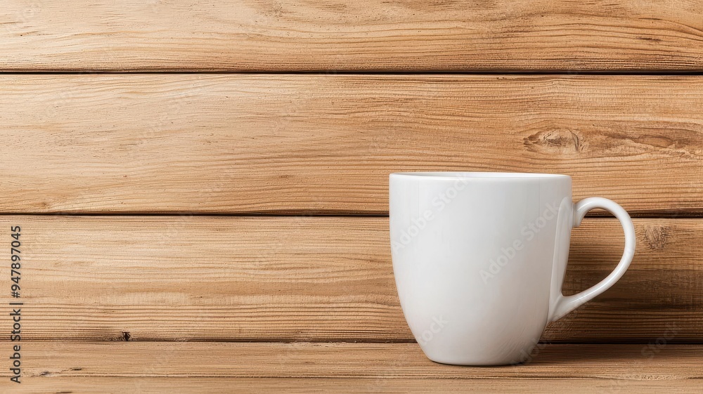 Simple coffee cup with customizable logo, placed on a rustic wooden surface, morning vibe concept Simple coffee cup with customizable logo, placed on a rustic wooden surface, morning vibe concept