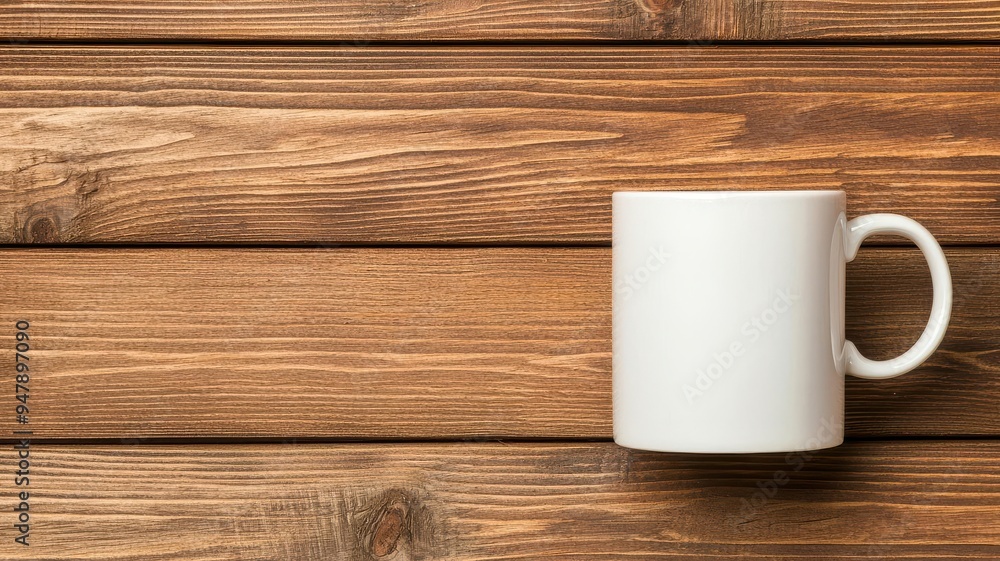 Simple coffee cup with customizable logo, placed on a rustic wooden surface, morning vibe concept Simple coffee cup with customizable logo, placed on a rustic wooden surface, morning vibe concept