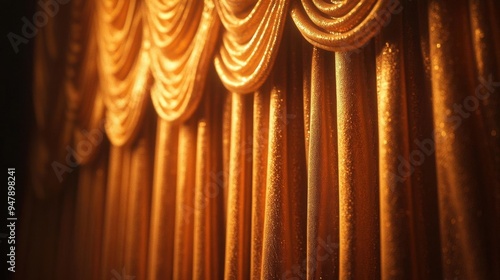Soft, warm light illuminating a curtain, vintage theater look, rich textures, nostalgic and cozy atmosphere