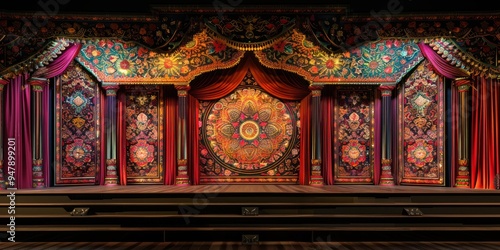 Wallpaper Mural a stage with a beautifully decorated background, showcasing elaborate patterns and colorful accents. Torontodigital.ca