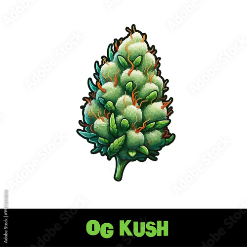 Vector Illustrated Og Kush Cannabis Bud Strain Cartoon