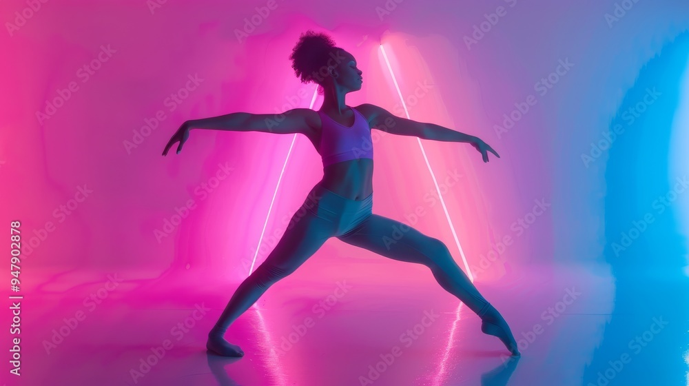 Woman in Athletic Pose Under Neon Lights Woman in Athletic Pose Under Neon Lights