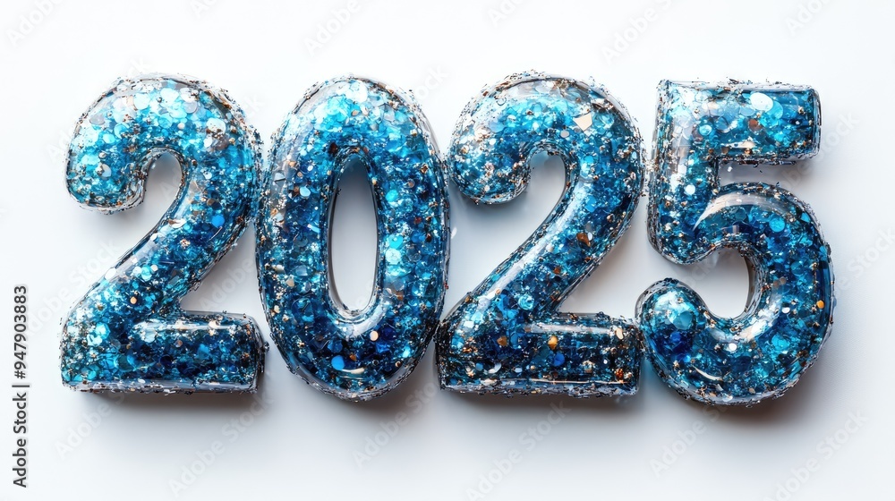 2025 New Year Blue Glitter Numbers Sparkling on White Background 2025 New Year Blue Glitter Numbers Sparkling on White Background