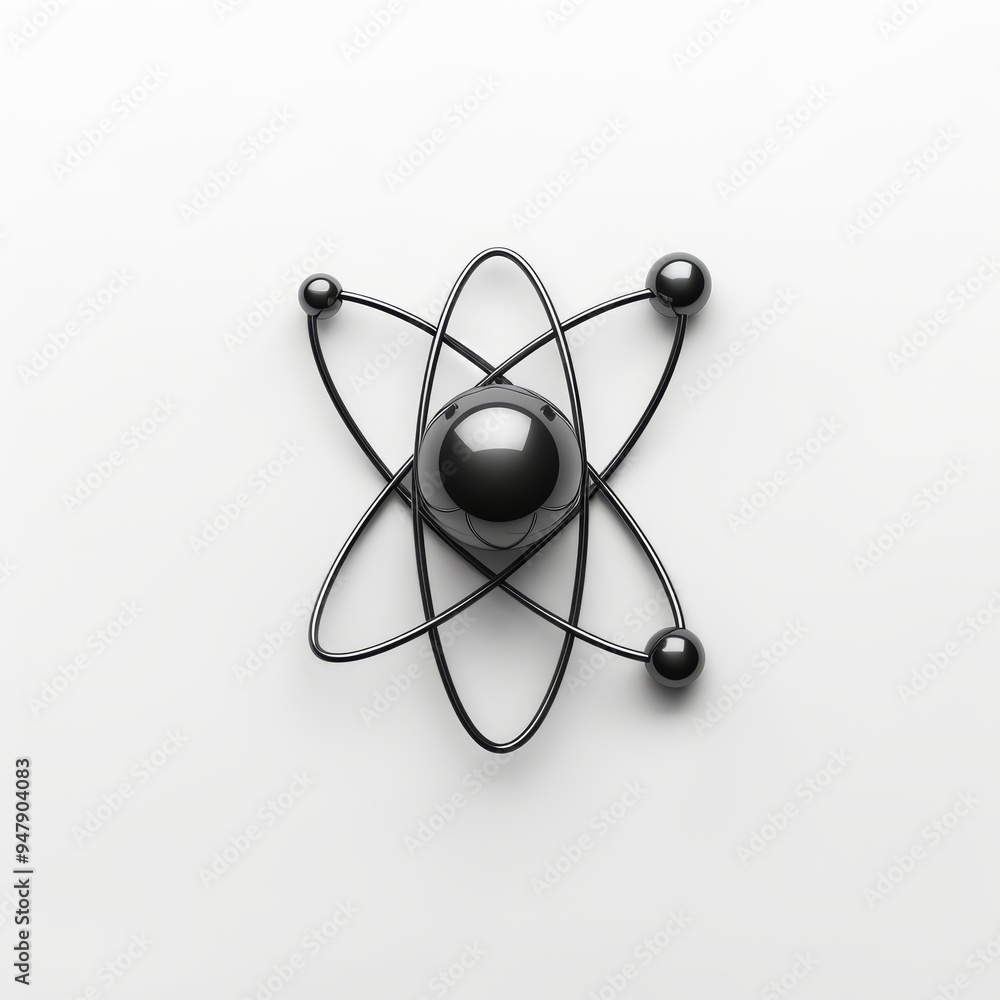 A stylized atomic model with a central nucleus and orbiting electrons, against a white background. A stylized atomic model with a central nucleus and orbiting electrons, against a white background.