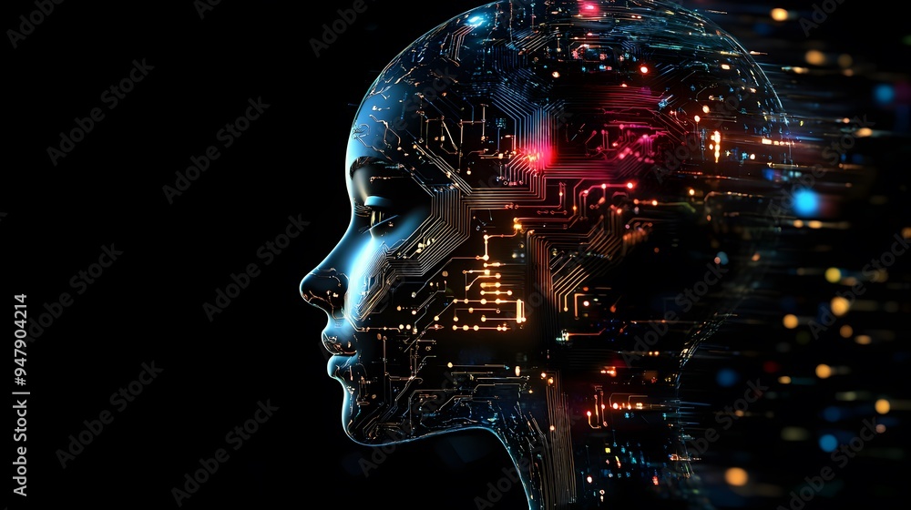 Exploring the Intricate Fusion of Human Silhouette and Complex Circuitry in a Digital Representation of Artificial Intelligence and Technology Exploring the Intricate Fusion of Human Silhouette and Complex Circuitry in a Digital Representation of Artificial Intelligence and Technology