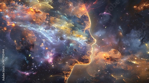 Cosmic consciousness awakening, universe becoming self-aware, style