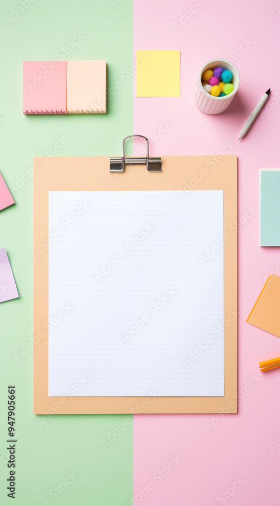 Paper on a wooden board and office suplies. Paper on a wooden board and office suplies.