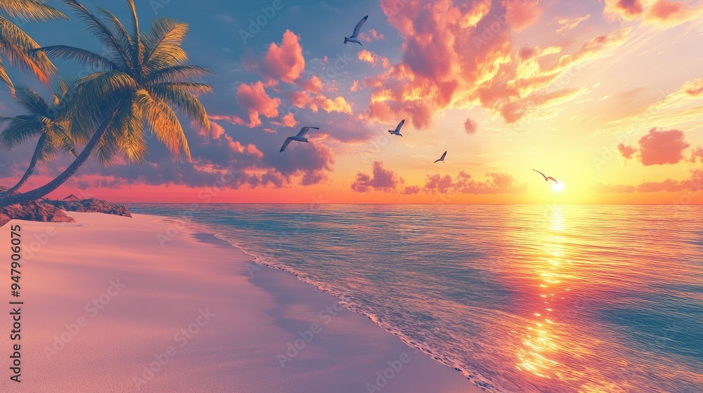 An absolutely mesmerizing sunset on the beach, with a mix of orange, pink, and yellow in the sky An absolutely mesmerizing sunset on the beach, with a mix of orange, pink, and yellow in the sky