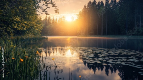 Sunrise Over a Tranquil Lake