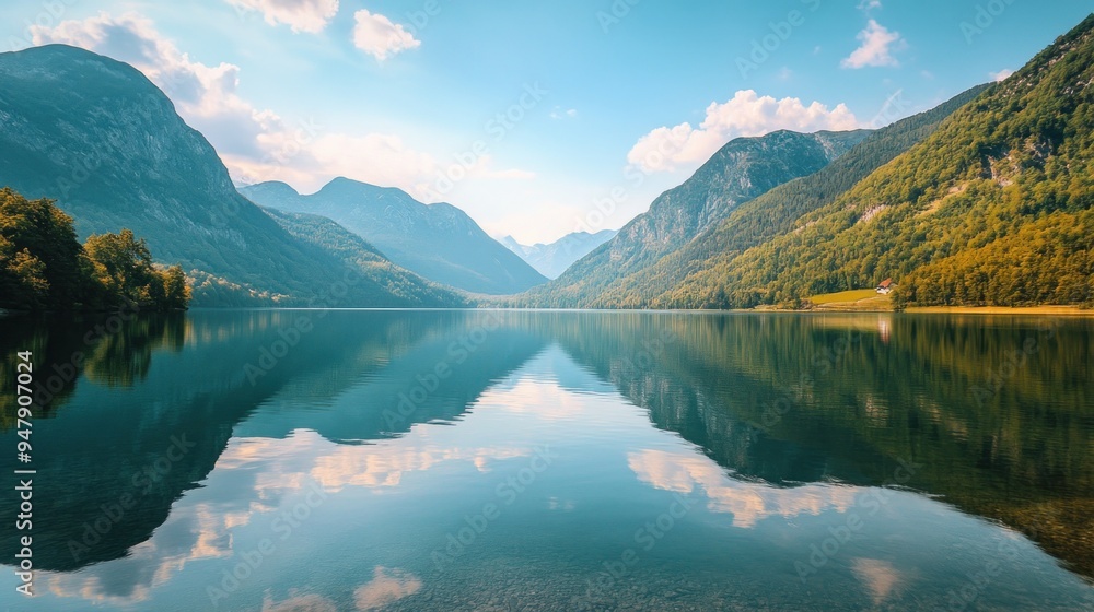 Naklejka premium Serene Mountain Lake with Perfect Reflections