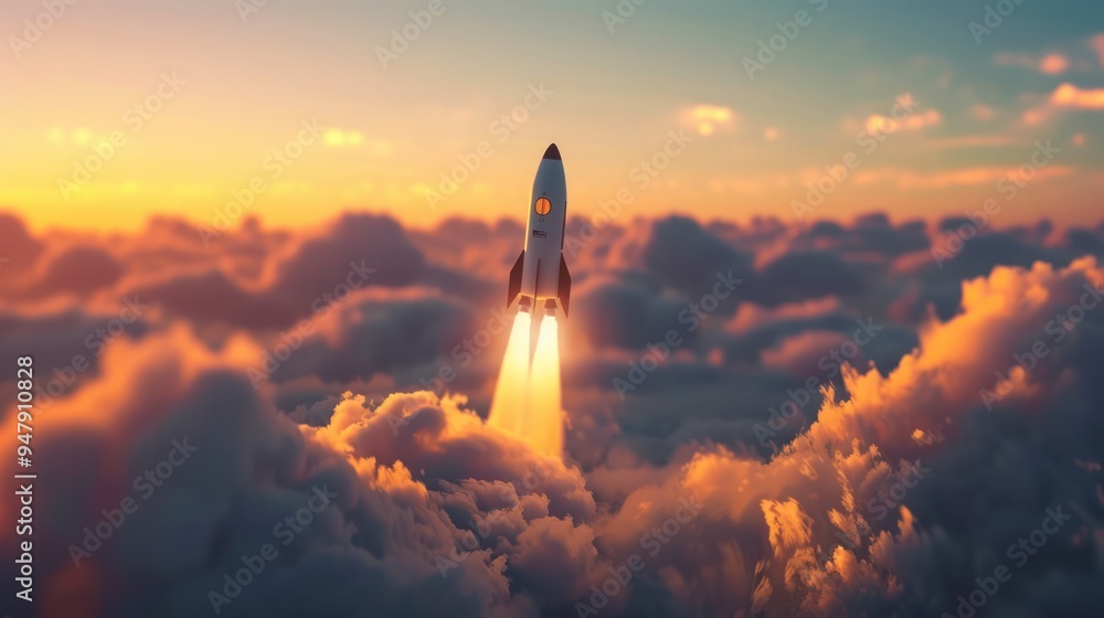 Obraz premium Rocket Launch at Sunset