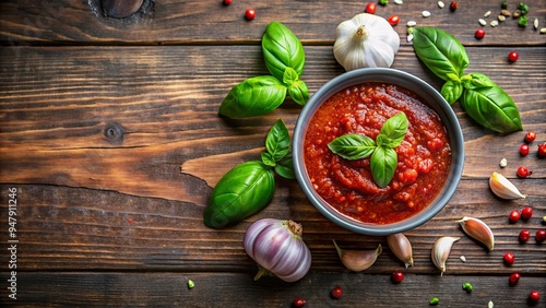 Pesto sauce red rosso with basil leaves and garlic, pesto, sauce, red rosso, basil, garlic, Italian, condiment, homemade