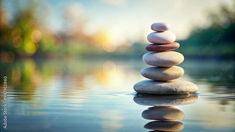 Obraz premium Balancing stones in a tranquil and minimalist setting, meditation, mindfulness, balance, harmony, zen, nature