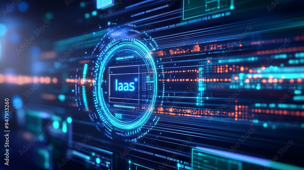 Futuristic digital interface with IaaS (Infrastructure as a Service) concept, showcasing advanced technology in a high-tech environment. Futuristic digital interface with IaaS (Infrastructure as a Service) concept, showcasing advanced technology in a high-tech environment.