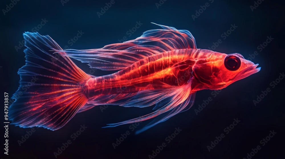 Fototapeta premium Crimson Dragonfish in Ocean Abyss