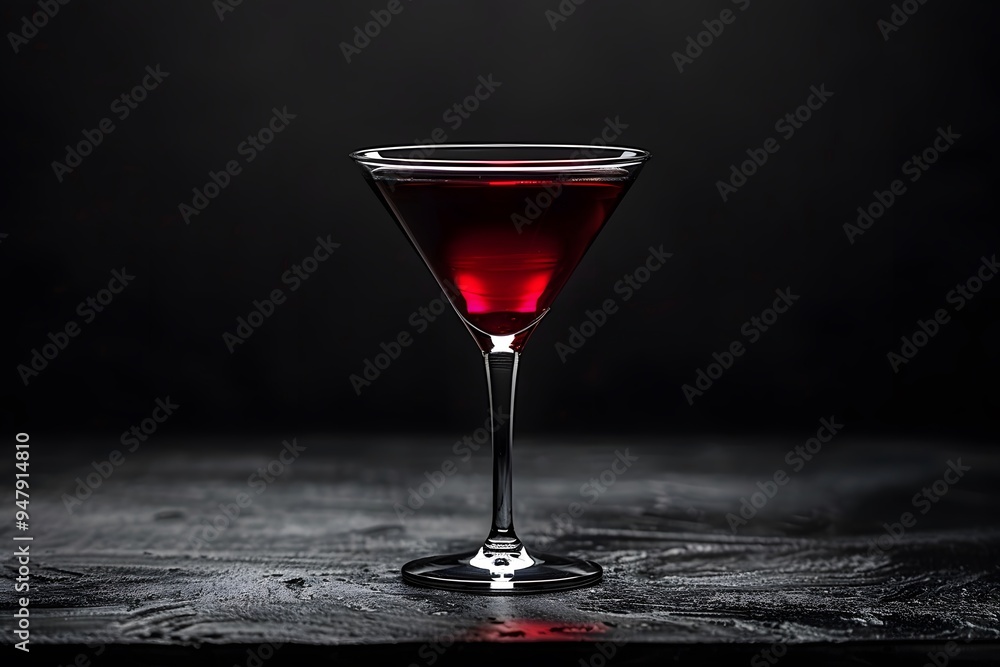 Elegant Red Cocktail in a Martini Glass Against a Dark Background Elegant Red Cocktail in a Martini Glass Against a Dark Background