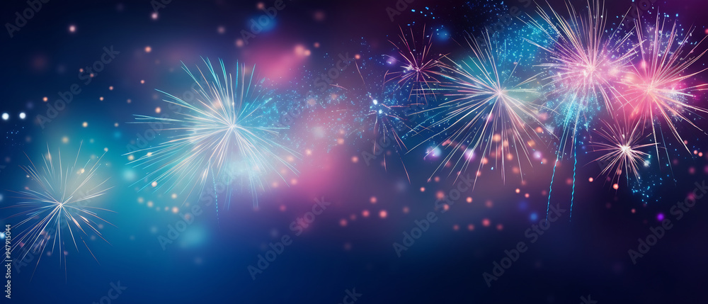 Fototapeta premium Abstract colored firework background with free space for text