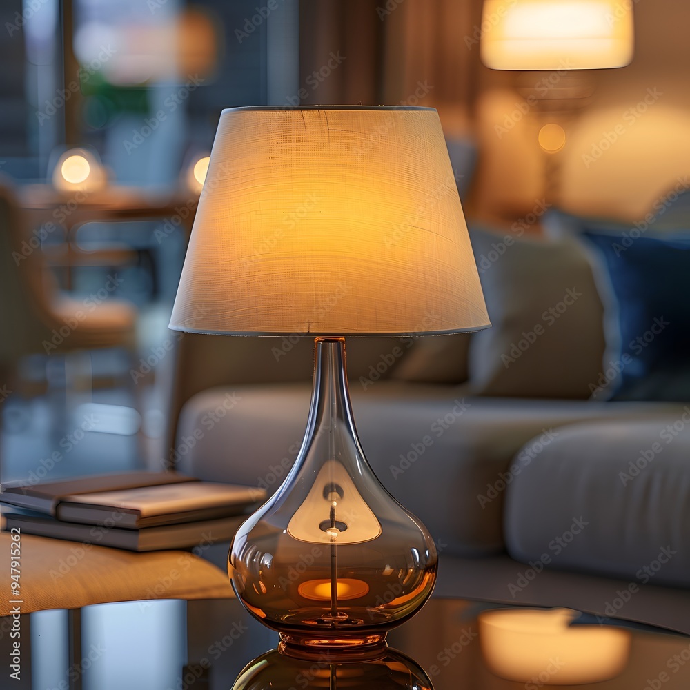 Elegant Glass Table Lamp Illuminating a Cozy Living Room Elegant Glass Table Lamp Illuminating a Cozy Living Room